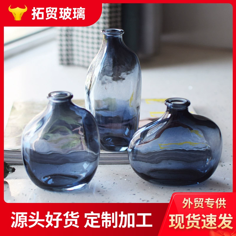 Маленькая ваза с наклонным плечом набор из трех частей декоративная столешница украшение стол с прозрачным стеклом на прикроватном крыльце креативная цветная ваза