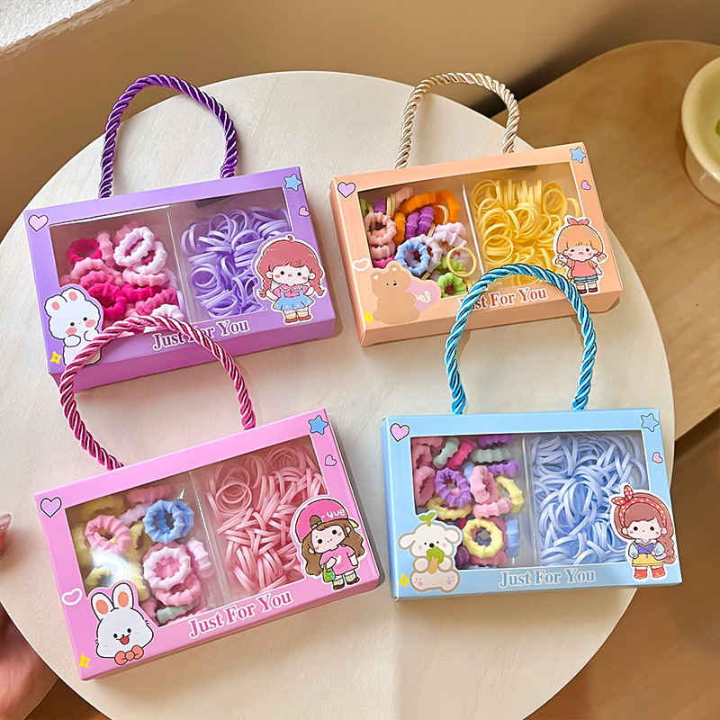 Cute Baby Small Box Elastic Hair Bands And Hair Ties Set, High...
