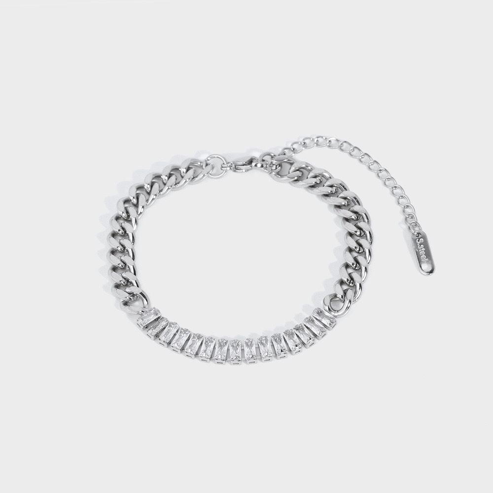 Titanium Steel Material Simple Style Geometric Titanium Steel 18K Gold Plated Zircon Bracelets In Bulk