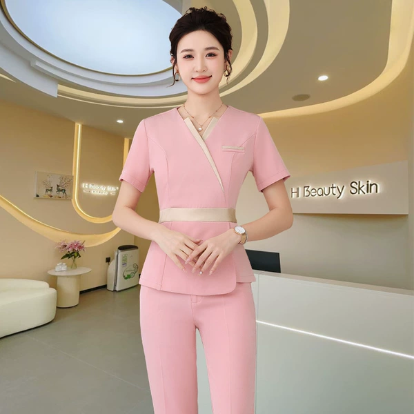 9075 dark pink short-sleeved pants