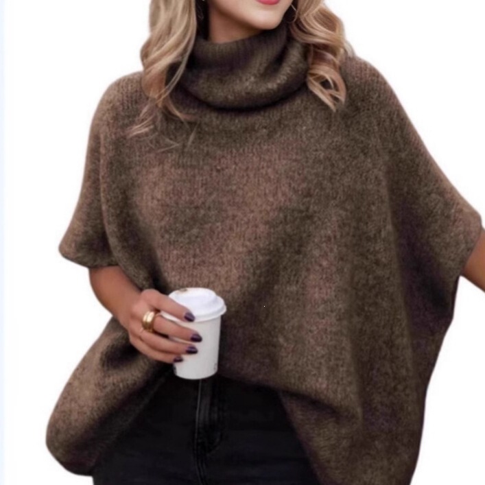 2026 Fall/Winter New Amazon European and American Style Women's High Collar Shawl Cape Sweater Solid Color Cross-Border Knitwear