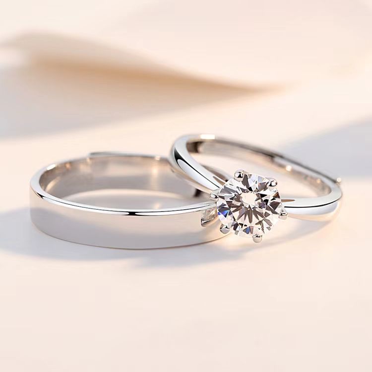 Couple Rings Adjustable Silver Engagement Ring For Lovers_voghion.com