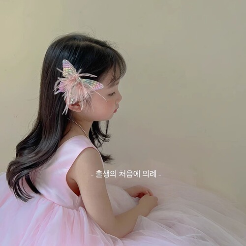 High-end children's feather butterfly hairpin princess texture headwear side hairpin girl baby hair accessories female accessories