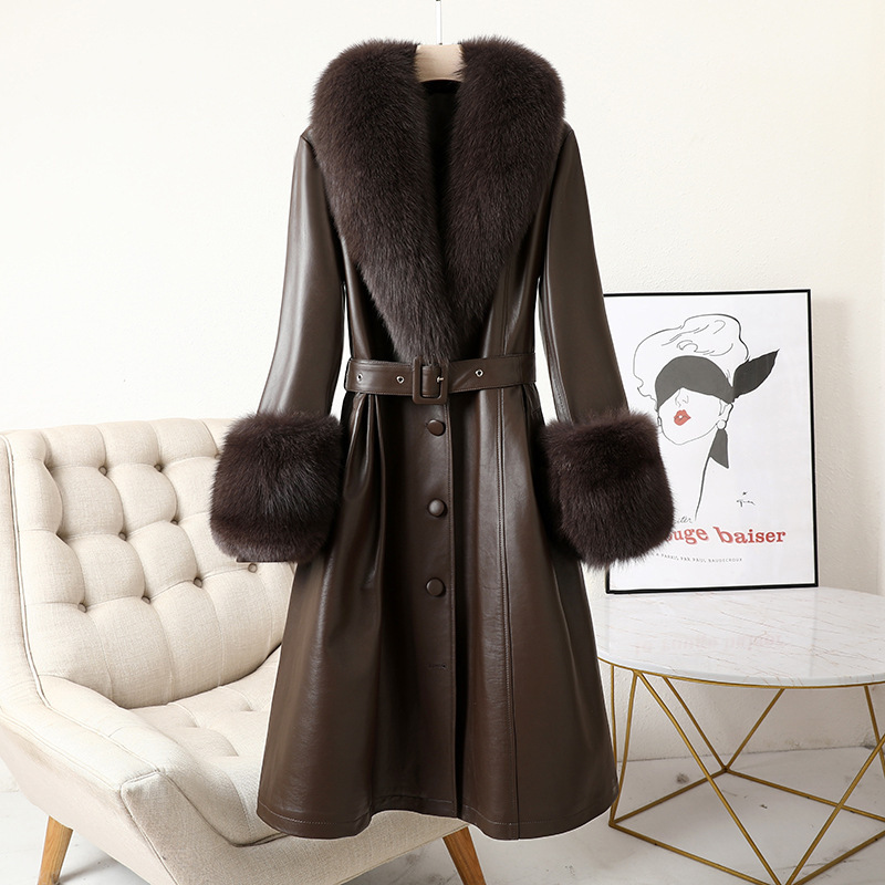 2024 New Women's Leather Long Coat with Genuine Leather Fox Fur 2024 New Women's Leather Long Coat with Genuine Leather Fox Fur
