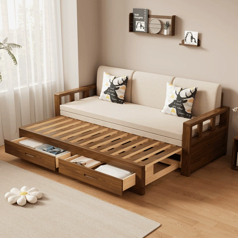 Диван-кровать из массива дерева, складной и выдвижной, кровать Луохань в китайском стиле, выдвижной, небольшой диван для хранения вещей в гостиной.