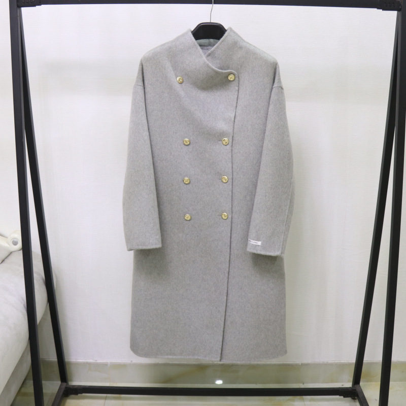 European station good quality stand collar gentle gray wool double-sided woolen coat women's autumn and winter woolen coat fashion European station good quality stand collar gentle gray wool double-sided woolen coat women's autumn and winter woolen coat fashion