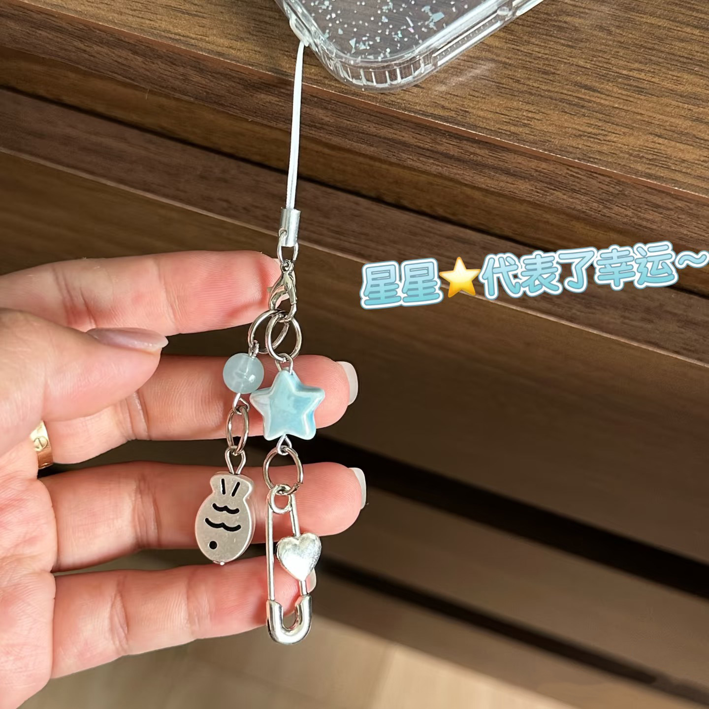 Ins Small Fresh Ceramic Star Snapper Mobile Phone Pendant Star Mobile Phone Chain Niche Bag Beaded Pendant Pendant