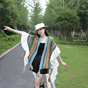 Knitted Ethnic Style Shawl Yunnan Lijiang Travel Photo Cloak Advanced Sense Cloak Knitted Cardigan Shawl