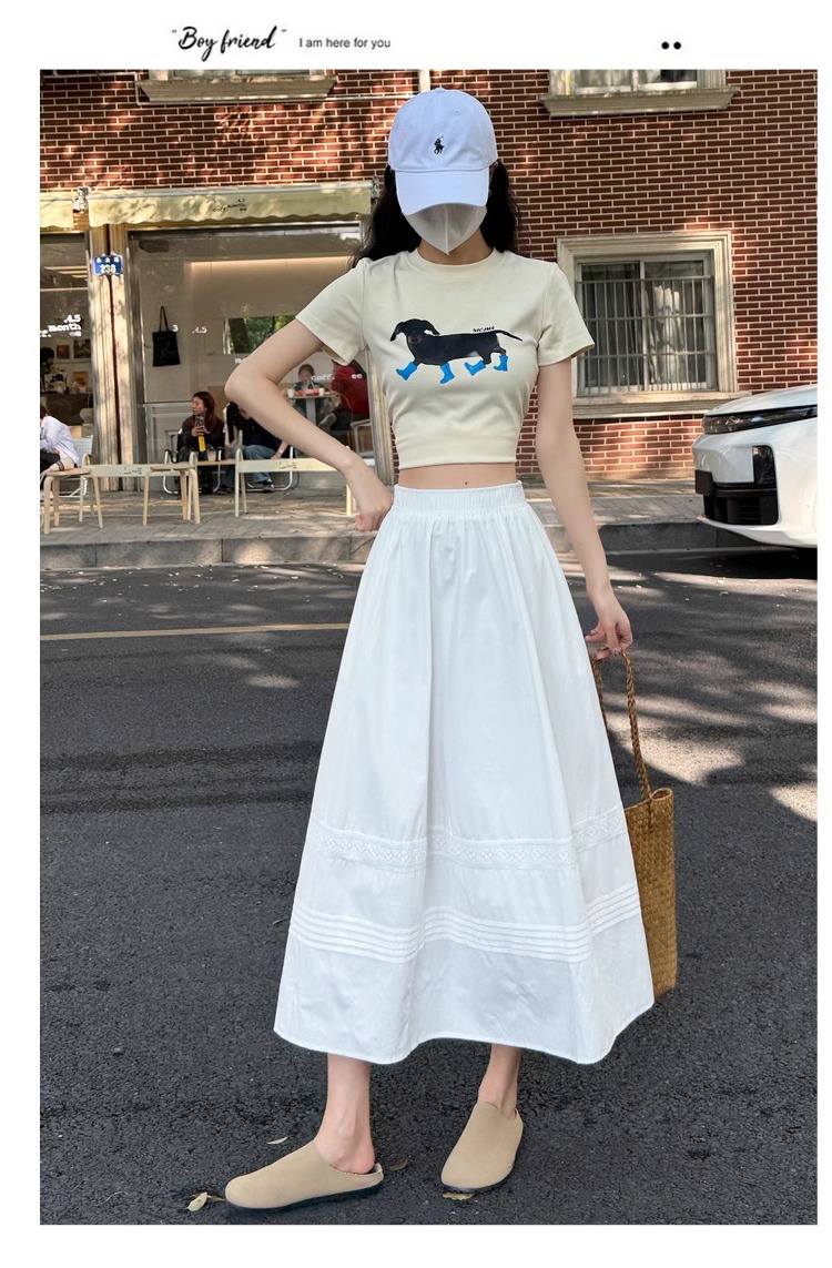 Chân váy xòe chữ A trắng phong cách Hàn Quốc eo thun — Màu trắng (vải cotton lót túi) chi tiết 16