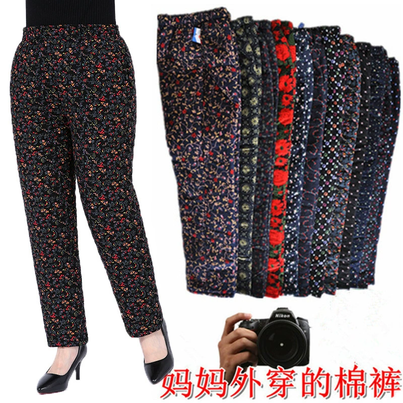 Вельветовые мужские и женские хлопчатобумажные брюки зимние пожилые цветы хлопчатобумажные брюки носить толстые и толстые теплые хлопчатобумажные брюки оптом