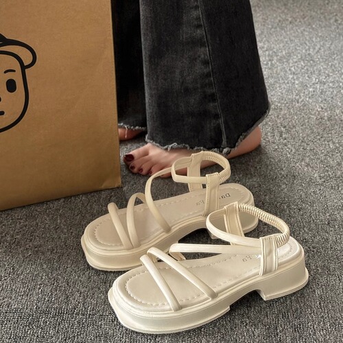 Women's Thick Sole One Strap Sandals 2025 New Summer Outdoor Wear Soft Sole Non Tiring Casual Beach Roman Sandals