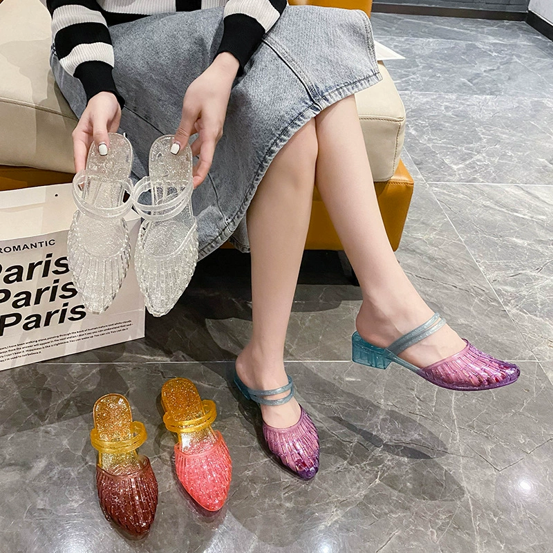 Красные заостренные градиентные женские хрустальные сандалии