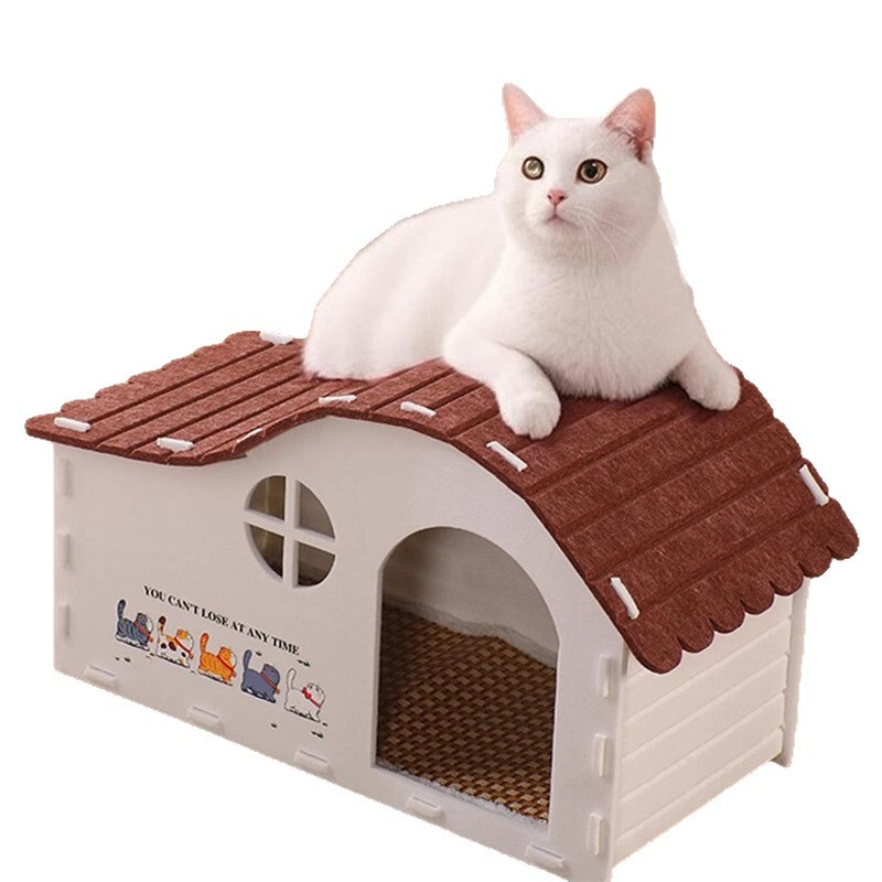 毛毡猫窝四季通用猫别墅耐磨不掉屑宠物小窝半封闭小型犬狗窝猫窝|undefined