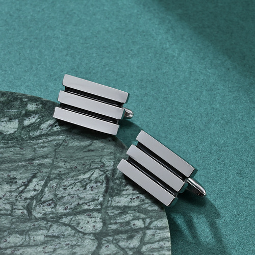 New men's carved groove oil-filled titanium steel French simple suit cufflinks high-end French decorative buckles wear-resistant and non-fading