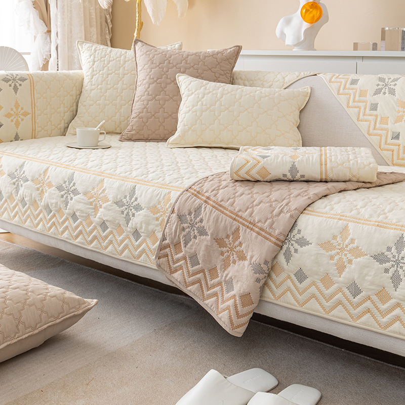 Housse de canapé Nordic Cushion en coton toutes saisons, dossier simple, antidérapante, style serviette_voghion.com
