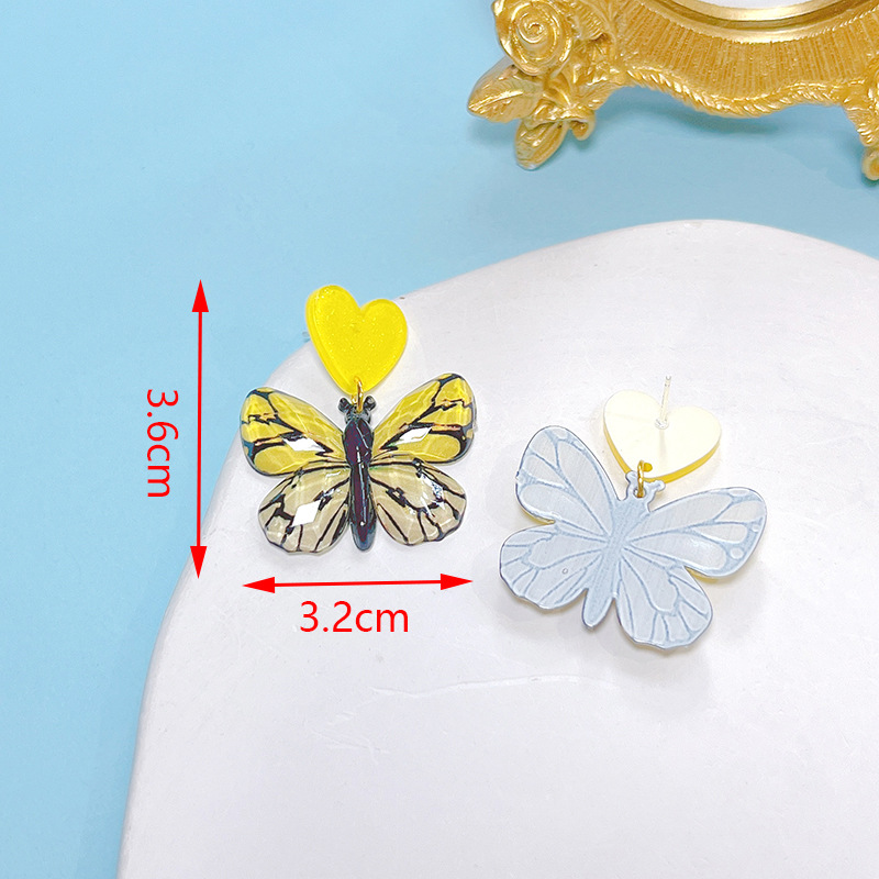 1 Pair Quantity 1 Pair Sweet Artistic Gradient Color Heart Shape Butterfly Printing Arylic Drop Earrings