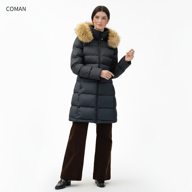 Inventario de chaqueta larga cuello de lana de cuello de liberación damas 2025 nuevo invierno negro coreano chaqueta cálida de lana blanca