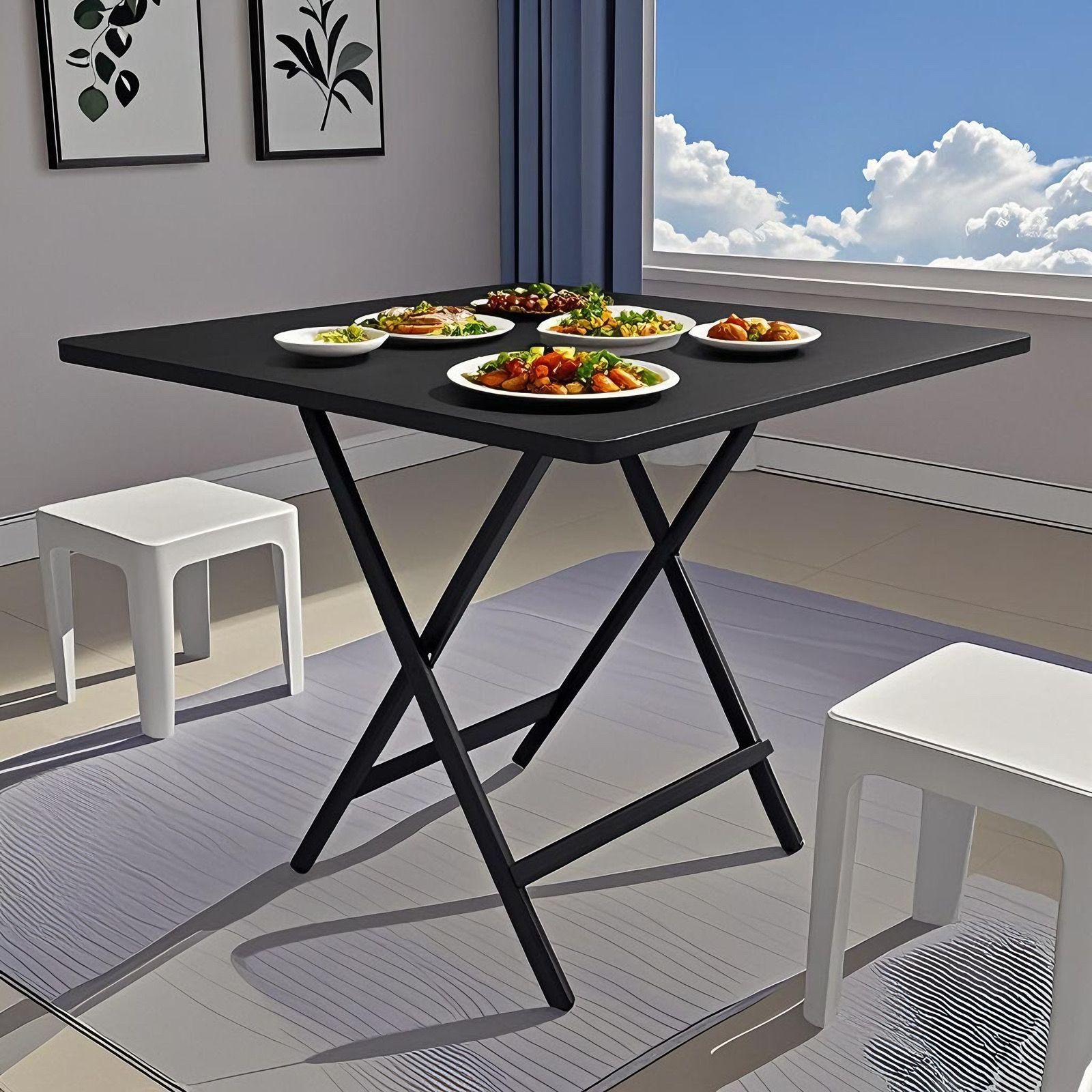 고급 블랙 + 원형 튜브 도장 다리 [70X70X72CM]