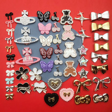 新款小香风蝴蝶结字牌小熊樱桃星星diy塑料配件手机壳饰品平底贴