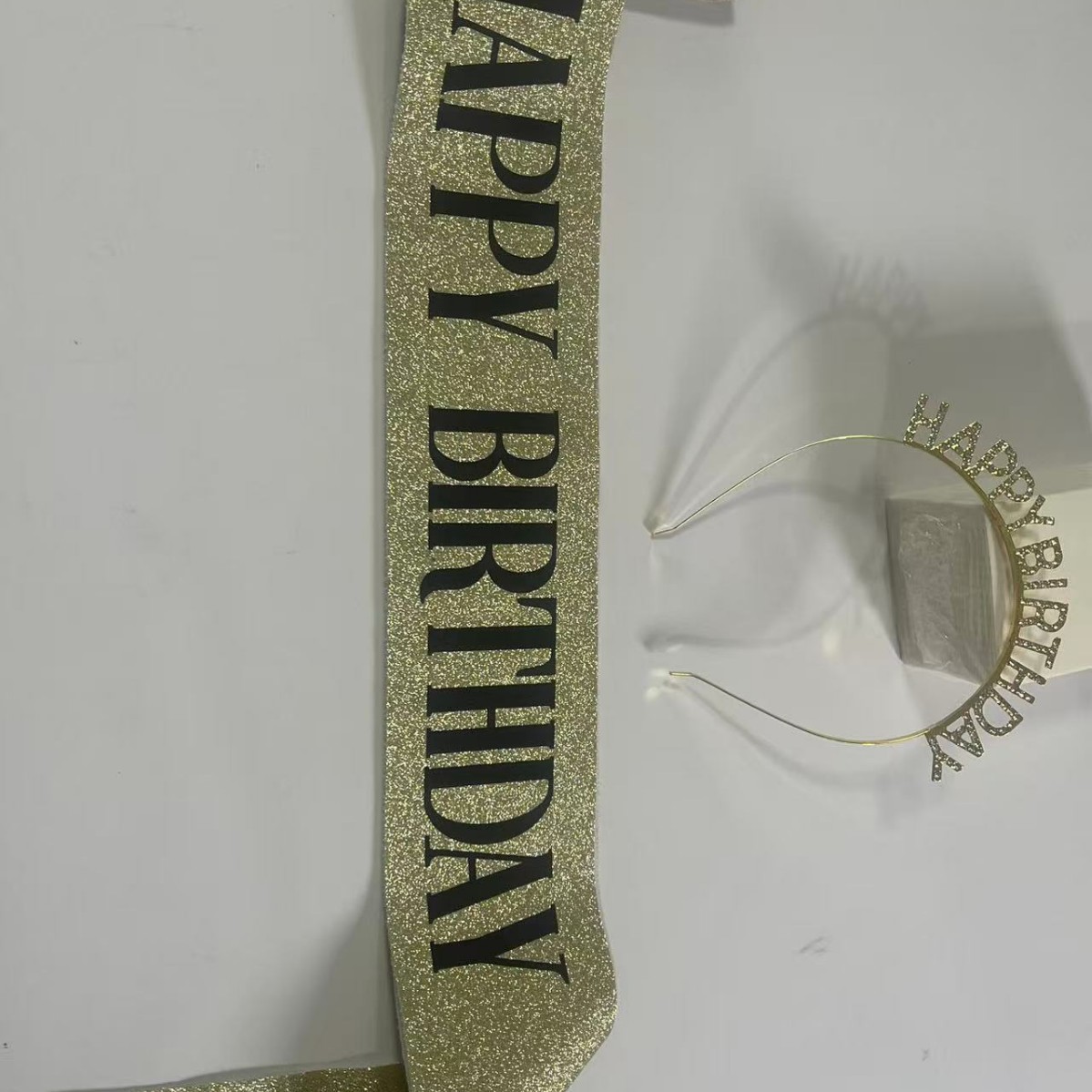Cinta brillante para fiesta de cumpleaños, banda de cumpleaños, cinta de etiqueta, letras doradas, decoración de fiesta, diadema al por mayor