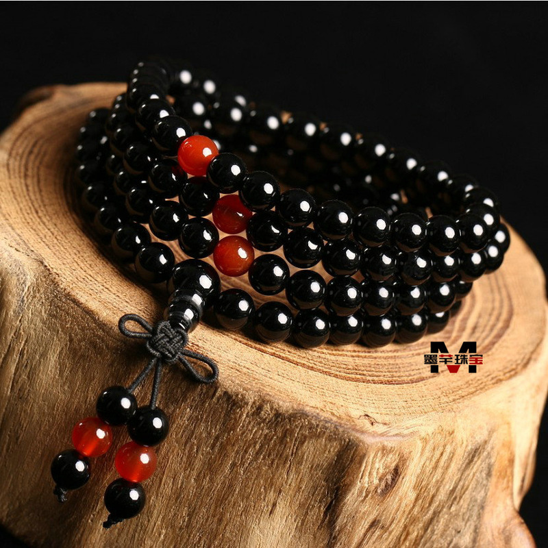 Natural black red agate 108 rosary bracelet genuine goods commitment 6MM men's and women's obsidian couple bracelet rosary beads