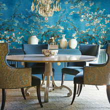 卧室梵高壁纸墙布手绘装饰抽象无缝墙纸餐厅欧式油画电视壁画背景