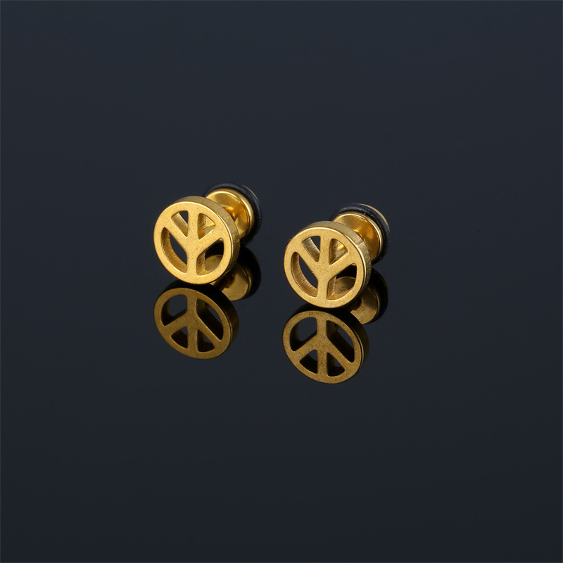 Cross-border new geometric round earrings simple stainless steel small barbell female ear buckle trend everything ear bone clamp wholesale