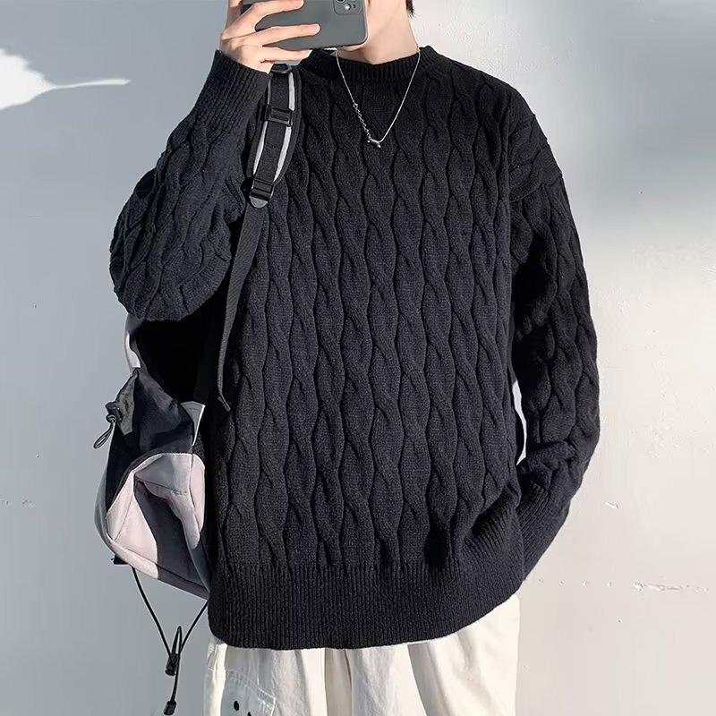 Japanese twist sweater men's winter round neck loose thick warm sweater Hong Kong style retro lazy bottoming shirt Japanese twist sweater men's winter round neck loose thick warm sweater Hong Kong style retro lazy bottoming shirt