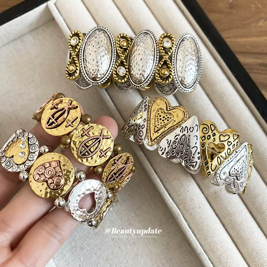 欧美跨境爱心拼接弹力项链轻奢高级感手环手串设计感小众气质手饰