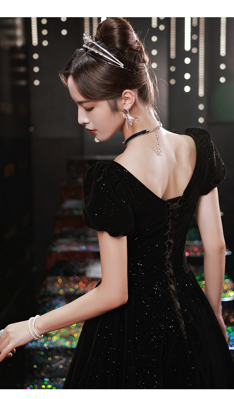 宴会晚礼服2025新款黑色丝绒高端轻奢小众高级质感年会礼服裙艺考-阿里巴巴
