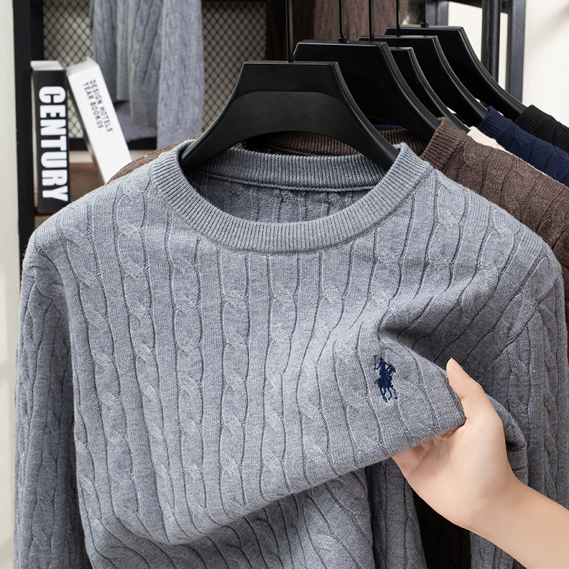 Cross-Border High-End Twisted Men's Knitwear Long-Sleeved Round Neck Pony Embroidered Casual Versatile Sweater Men's Wholesale Trend