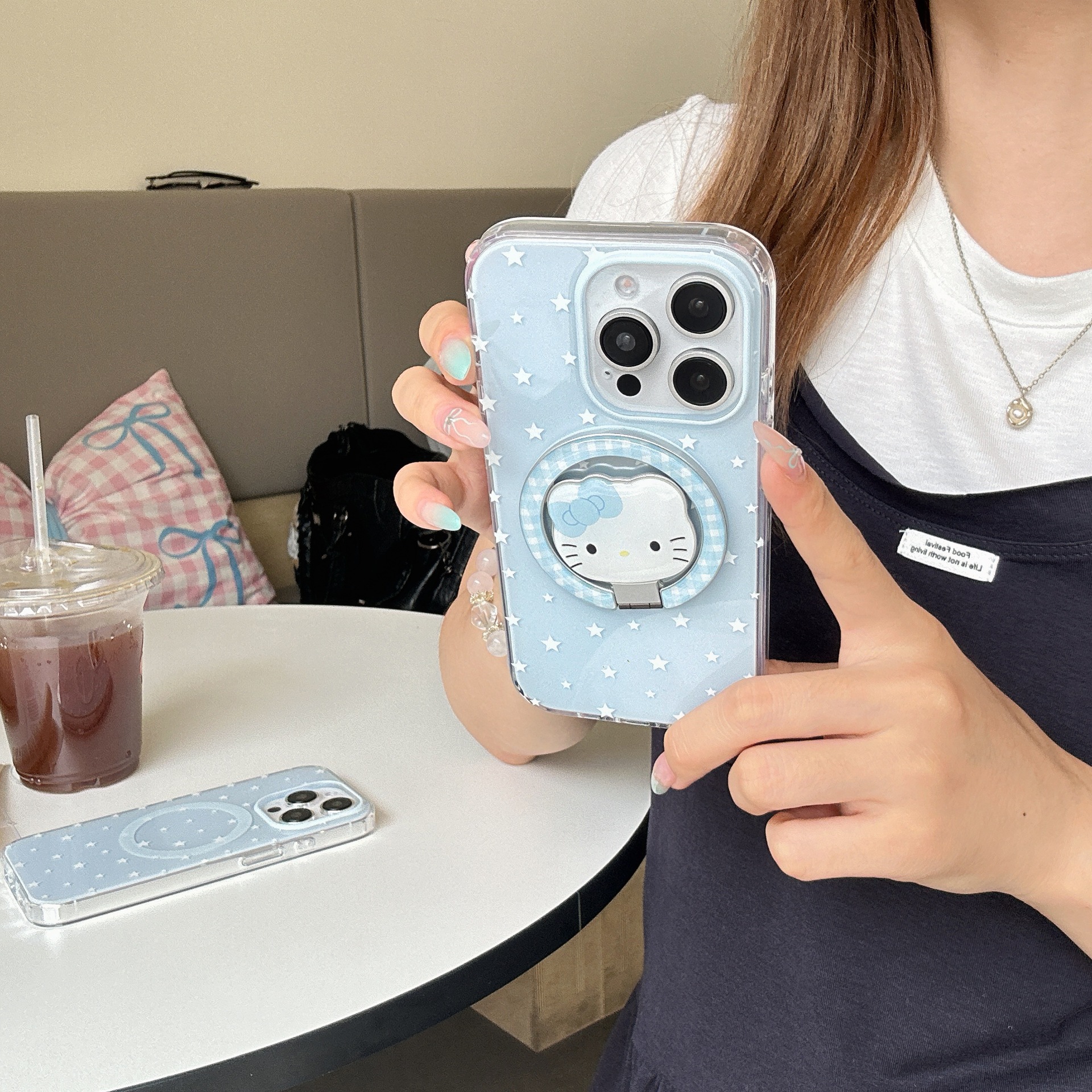 Soporte de gato KT fresco azul para Apple 15ProMax funda para teléfono móvil 16Pro Nuevo 14/13 Pareja 16