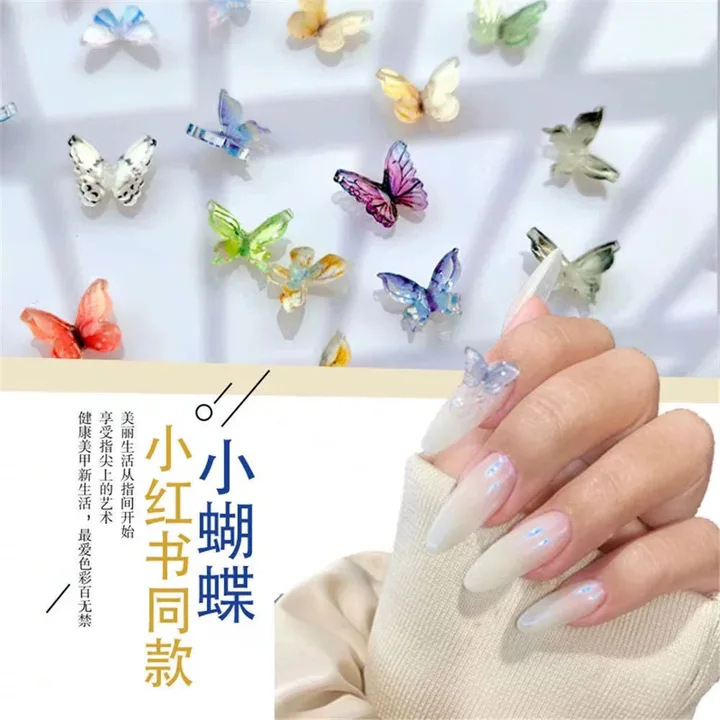 Super Fairy-Like Nail Art Handmade DIY 3D Small Butterfly, Same Style as on Xiaohongshu, Japanese-Style Fresh Resin Rhinestone Nail Decoration