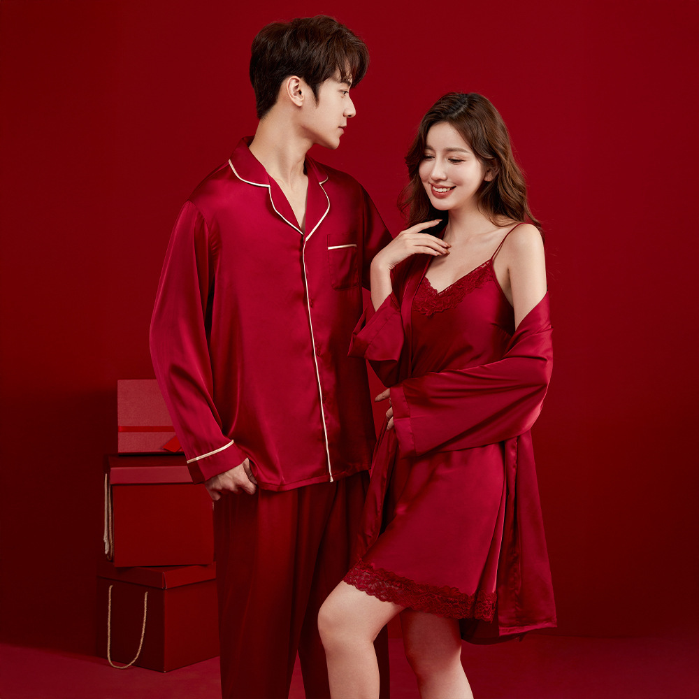 Nuevos productos de primavera y otoño, este año rojo festivo pareja pijama de la mujer cabina pijama conjunto de ropa para el hogar MC0003