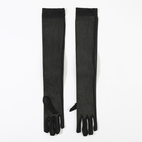 Women's thin mesh long gloves black elastic lace net semi-transparent opera Halloween party gloves