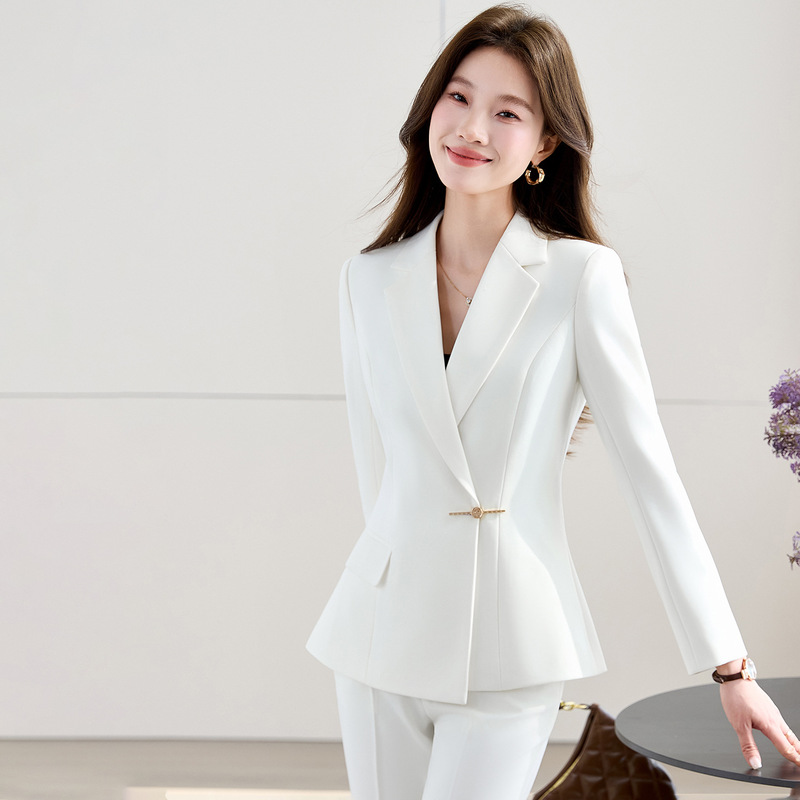 Chinese Style Fashionable Slim-Fit Professional Jacket for Women 2026 Spring High-End White-Collar Blazer Set