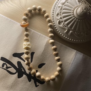 Milk-Scented Wood with White Jade Bodhi Root Mini Lion Awakening Multi-Circle Bracelet, Artistic Wooden Bracelet for Men and Women