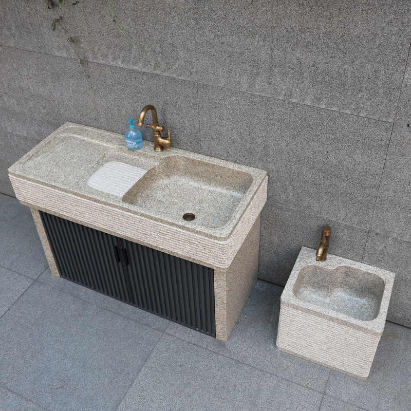 黄金麻大理石洗衣池庭院石头洗手台盆花园别墅洗菜盆室外户外水槽
