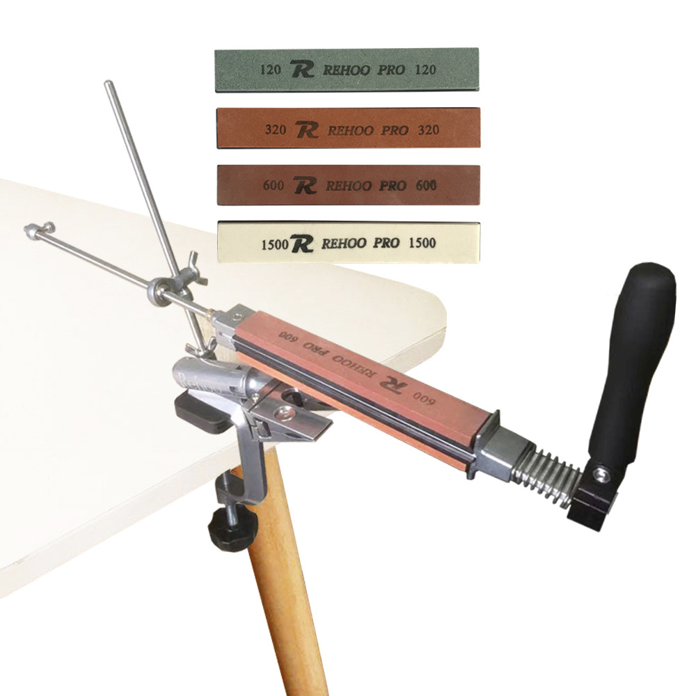 Afilador de cuchillos de ángulo fijo de metal marca Ruihe, viene con 4 abrazaderas para piedras de afilar, reversible RH-006, patente de modelo de utilidad.