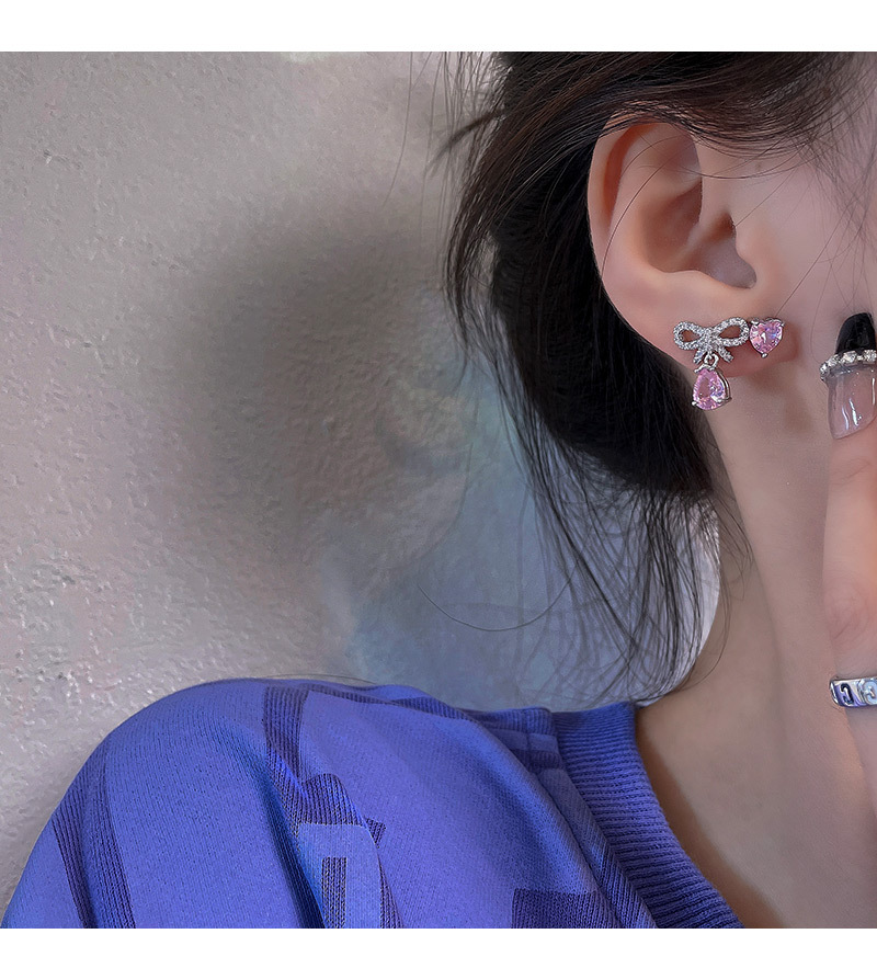 Fashion Bow Knot Copper Inlay Drop Earrings Ear Studs 1 Set