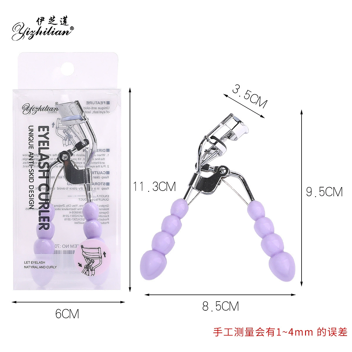 Handle, eyelash curler, curling false eyelashes