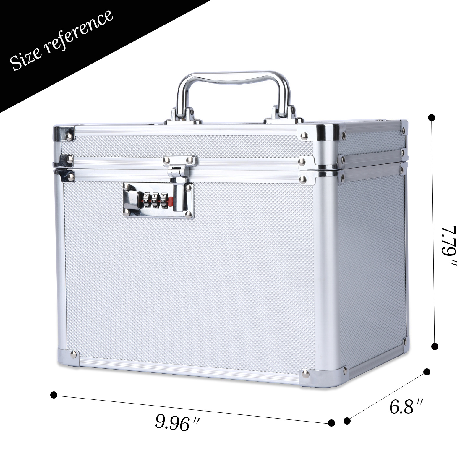 Estuche de cosméticos de aleación de aluminio, juego portátil de una sola pieza de gran capacidad de doble capa con caja de almacenamiento de espejo, bloqueo de contraseña, bolsa de cosméticos