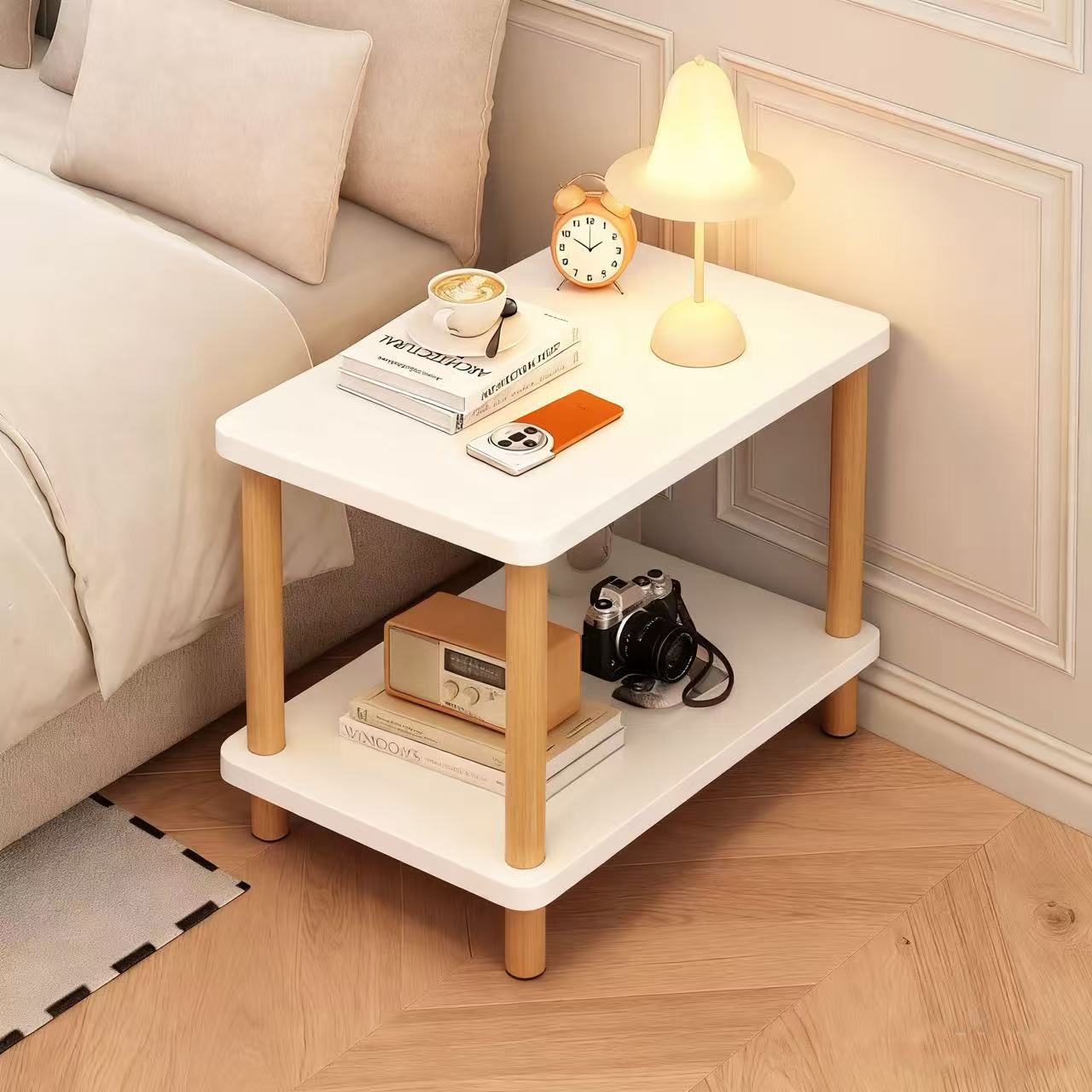 Bedside Table, Small Table, Bedroom Bedside Storage Rack, Simple Sofa Side Table, Solid Wood Leg Small Coffee Table, Rectangular Corner Table