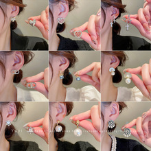 韓國高級感氣質珍珠水鑽耳環個性精致銀針耳釘飾品925耳飾批發女