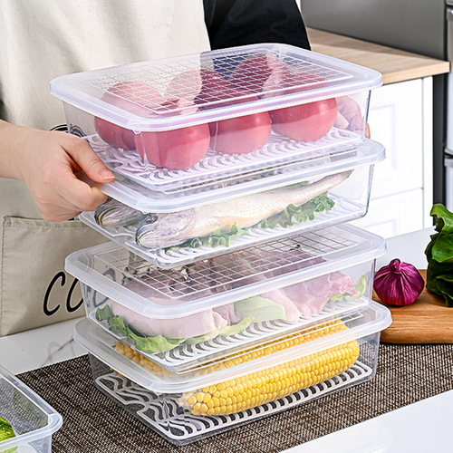 冰箱收纳盒装肉冷冻保鲜盒塑料带盖冷藏分隔装鱼整理冷冻肉储物盒