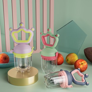 Push-type baby fruit and vegetable bite bag baby eating fruit food supplement tool teether silicone mesh bag pacifier