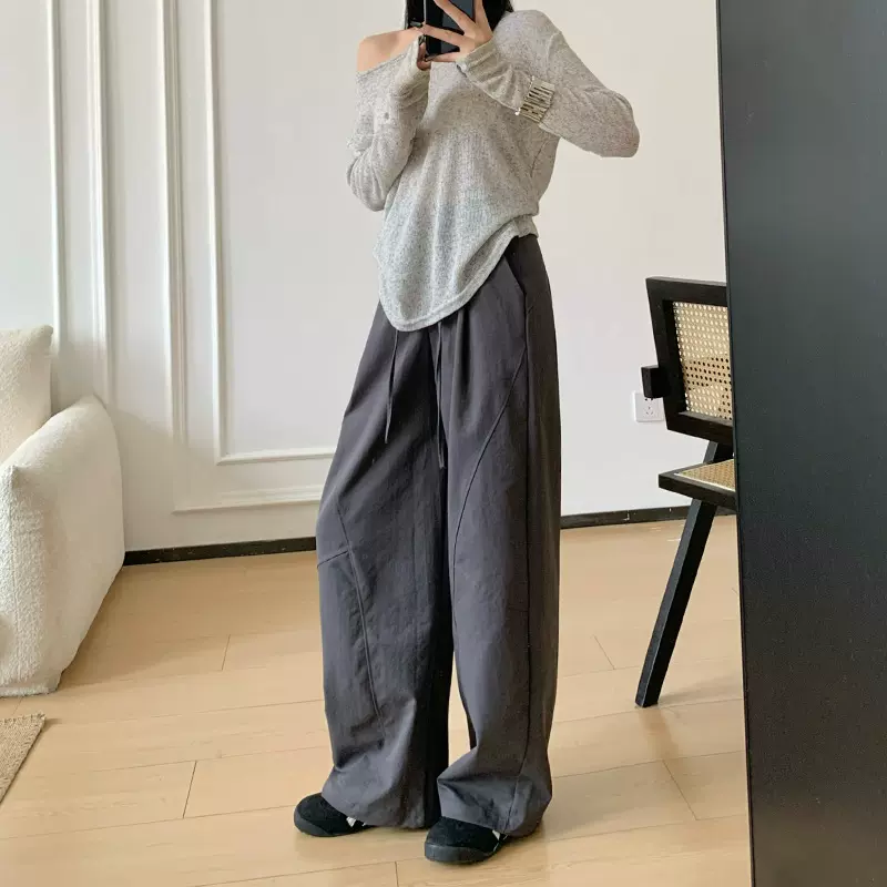 美式复古工装裤女春秋高腰宽松直筒窄版拖地长裤慵懒风垂感阔腿裤