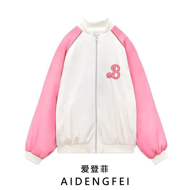 European and American Autumn New High-end All-match Double-sided Silk Satin Texture Bomber Jacket Coat Women's 0085800