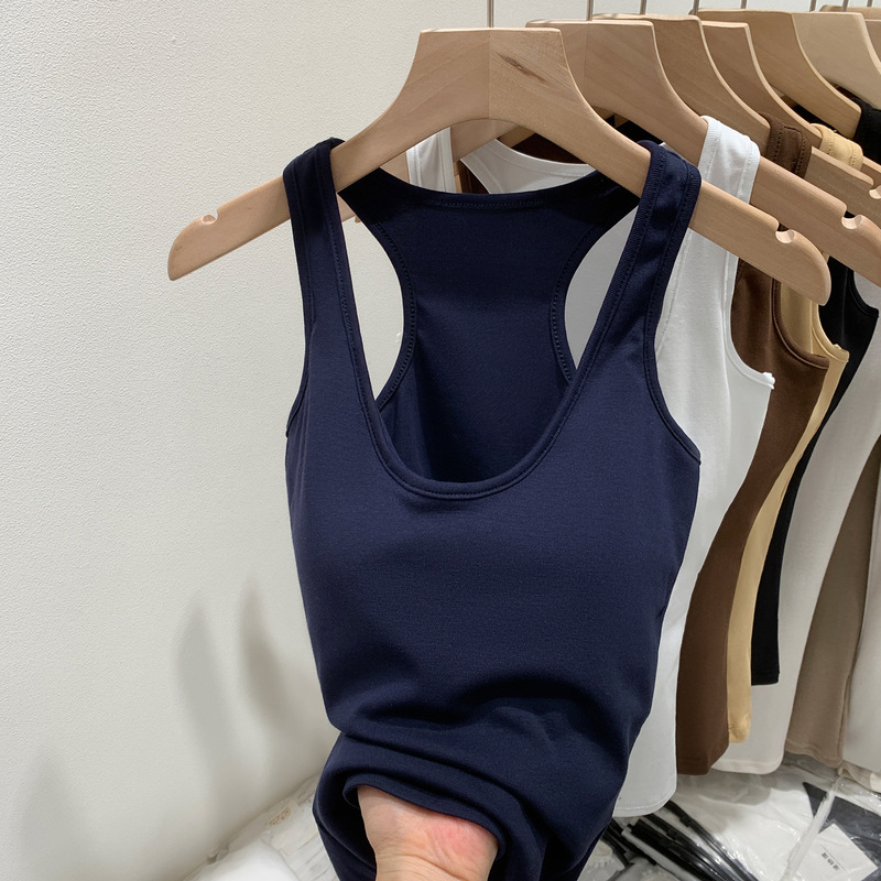 Navy Blue Padded Large U-Neck Racerback Tank Top for Women, Summer 2026 New Style, Sleeveless Sports Outerwear Crop Top