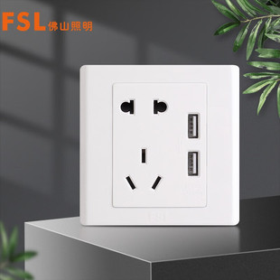 Foshan Lighting (Fsl) Two-Position USB Five-Hole Socket 86 Type Wall Concealed F4.1 Series (White